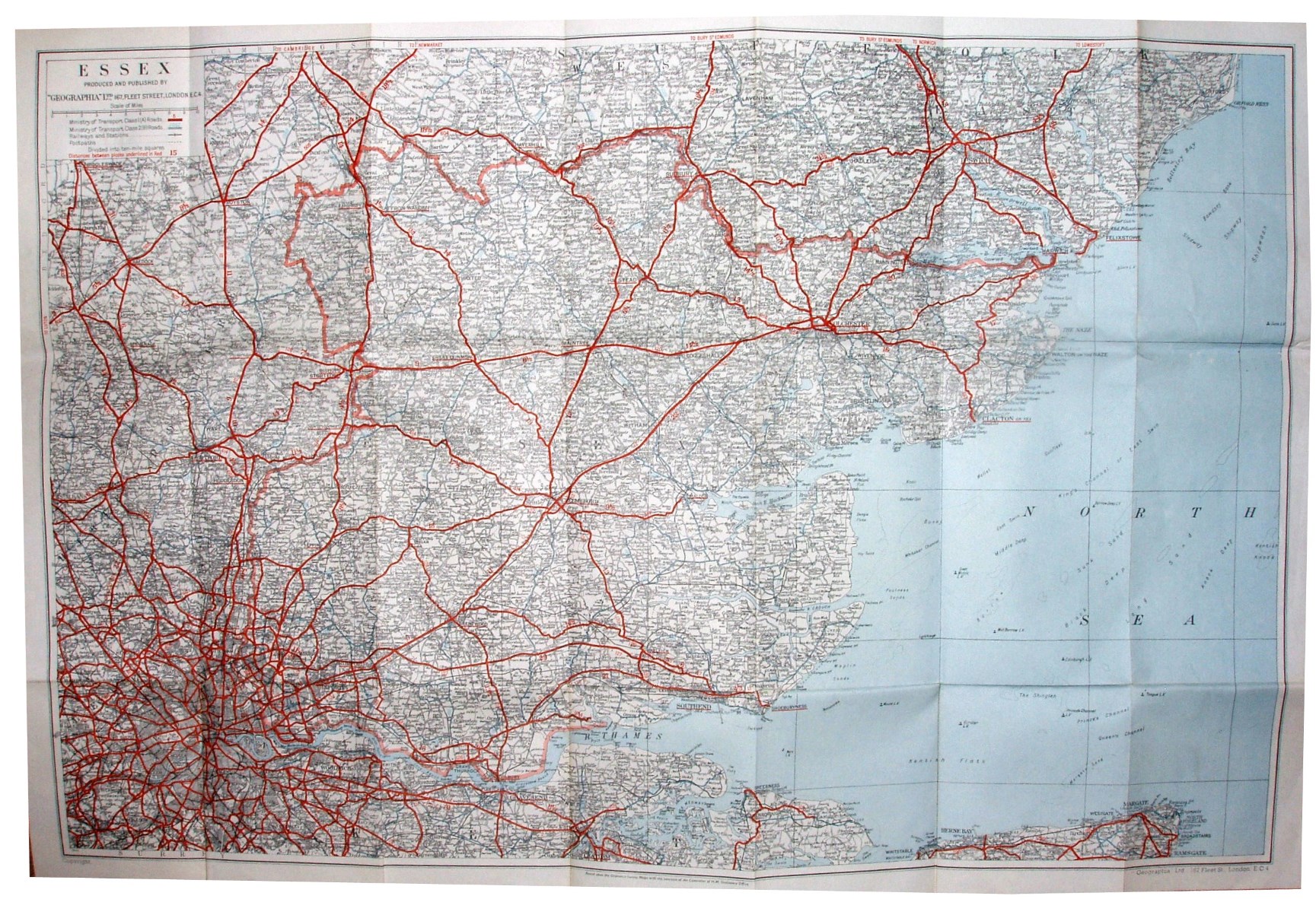 Geographia Large Scale Road Map of Essex, 1952